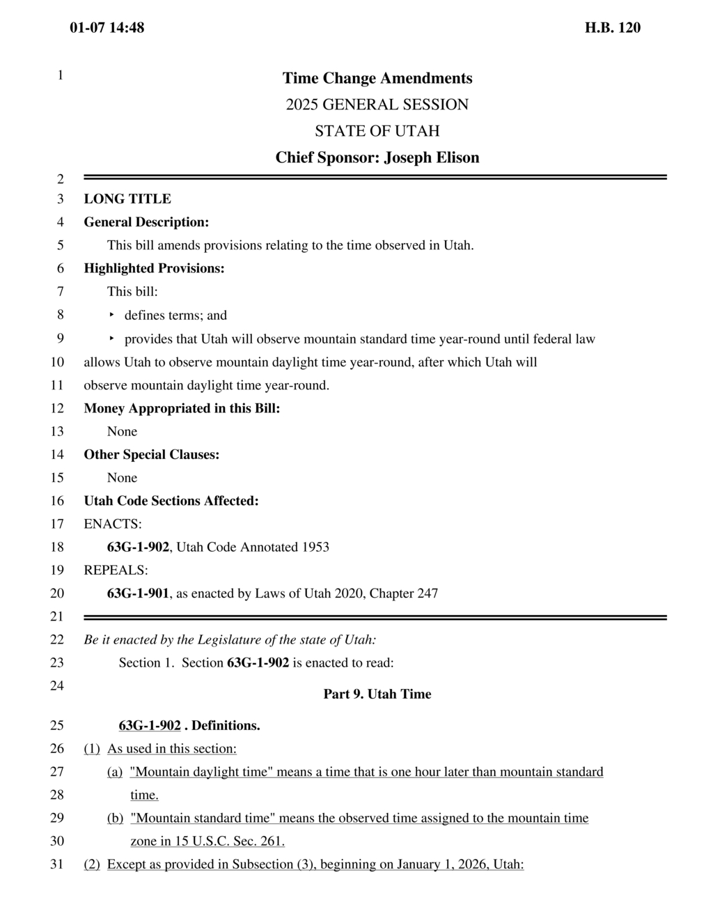 Utah Legislature passes bill to adopt year-round mountain standard time starting 2026