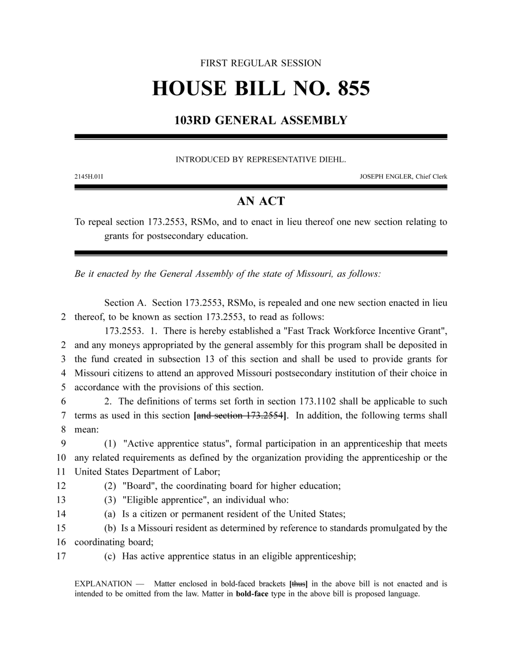Missouri House introduces Fast Track Workforce Incentive Grant for apprenticeships