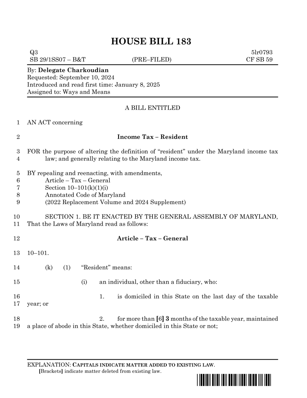 Delegate Charkoudian proposes changes to Maryland's income tax resident definition