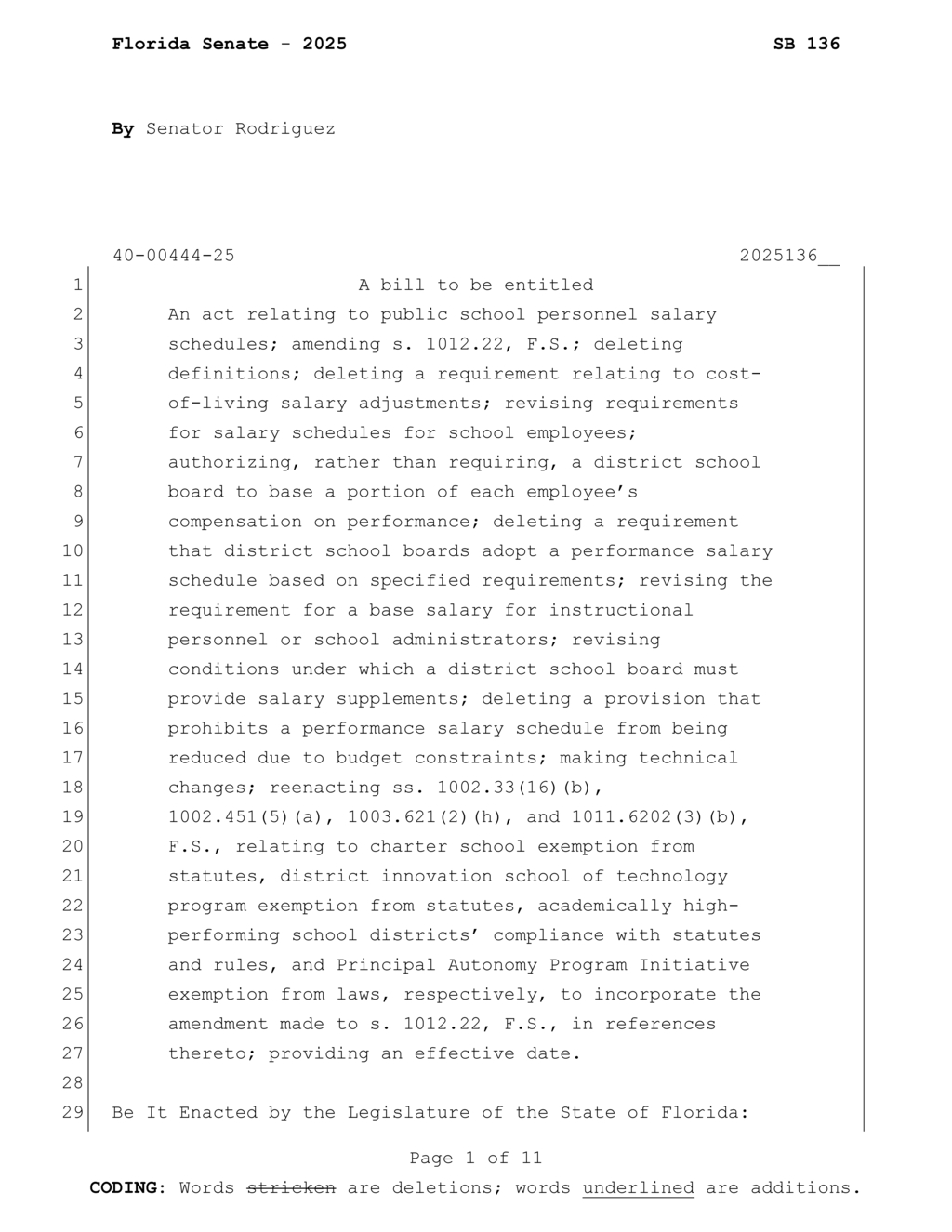 Florida Senate proposes new education bill addressing disabilities and class size regulations