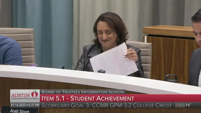 Austin ISD trustees accept monitoring report on college-credit progress; board hears gaps for special education and emergent bilingual students