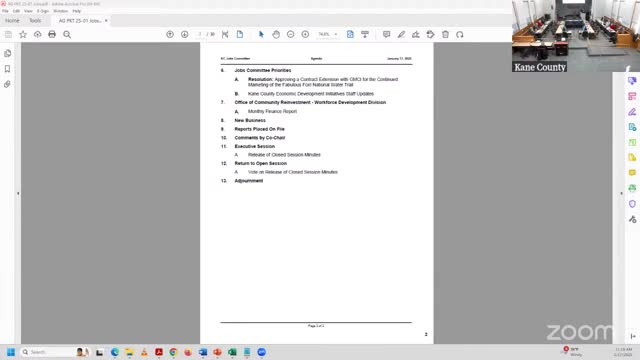 Jobs committee receives workforce development report; committee approves routine reports and moves to closed session
