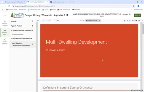 Sawyer County panel identifies conflicting zoning language on multi-dwelling development; committee set next steps