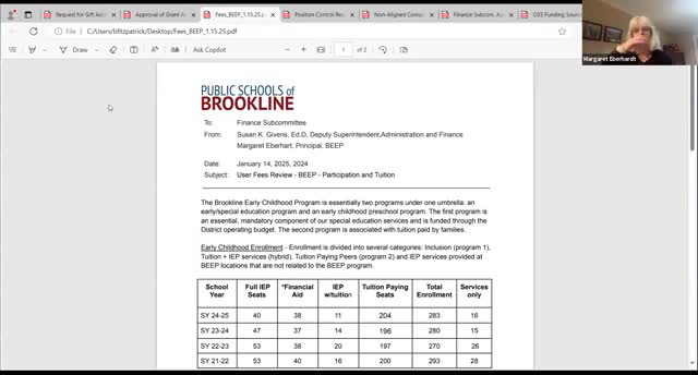 Brookline subcommittee backs higher BEEP tuition, keeps financial-aid seats