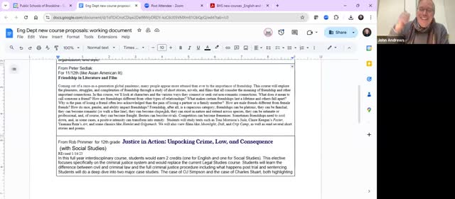 Subcommittee recommends 'Friendship in Literature and Film' as an honors‑eligible senior elective