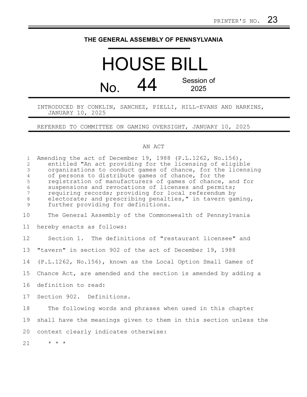 Pennsylvania lawmakers introduce amendments to Local Option Small Games of Chance Act