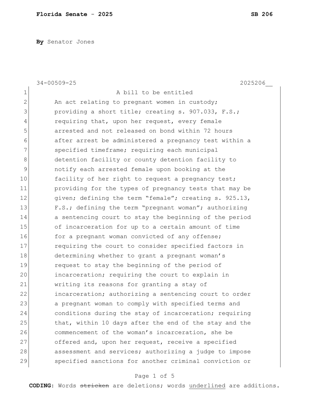 Florida Senate passes Ava's Law to require pregnancy tests for female arrestees