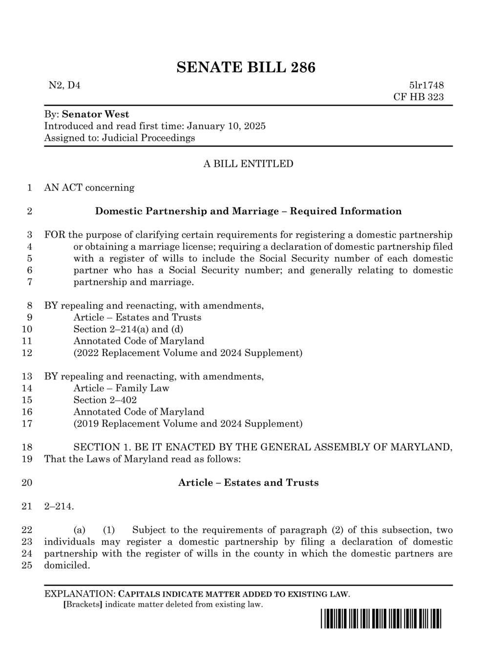 Senate Bill 286 sets new requirements for domestic partnership declarations in Maryland