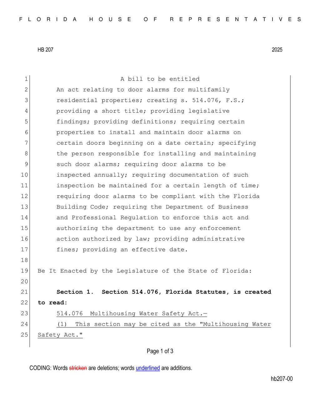 Florida legislators introduce Multihousing Water Safety Act requiring door alarms for multifamily properties