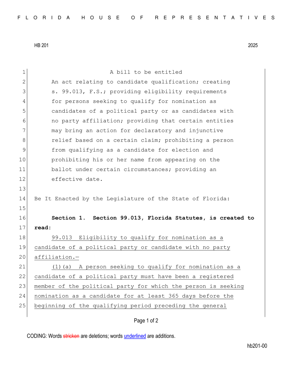 Florida House sets new candidate qualification rules for no party affiliation
