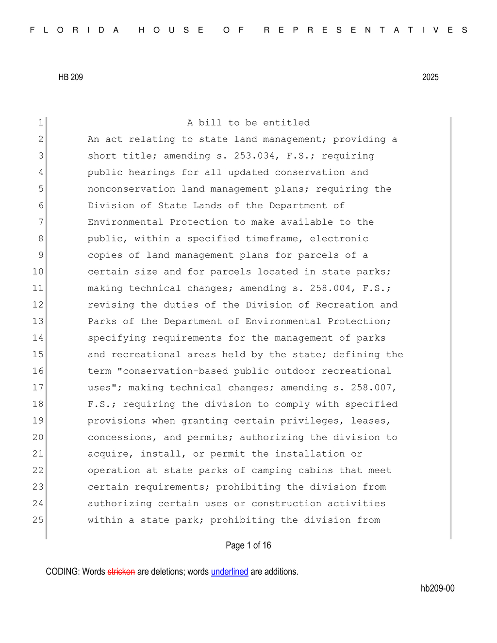 Florida House proposes bill for public access to land management plans