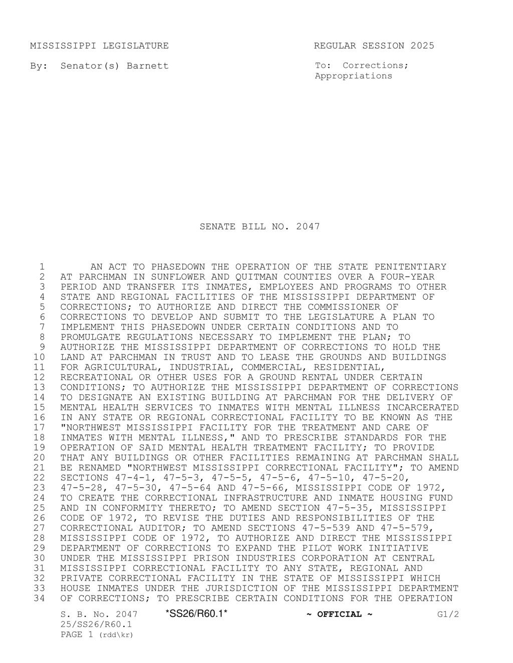 Mississippi forms task force for prison justice reform by July 2025