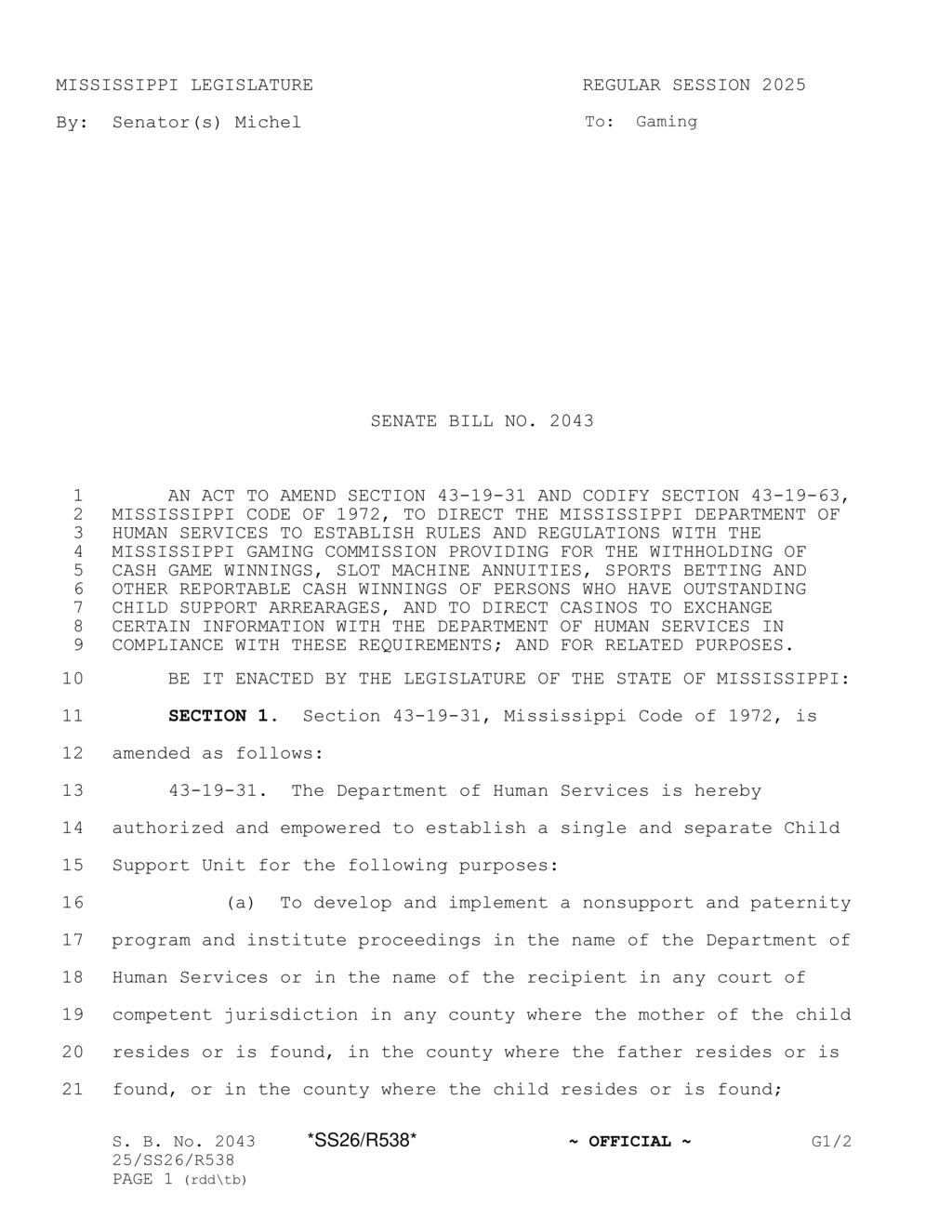 Mississippi enforces new guidelines for child support recovery under public assistance programs