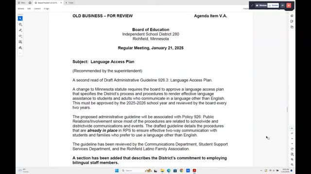 Richfield board advances second reads on language access and promotion rules; discusses shifting to even‑year elections
