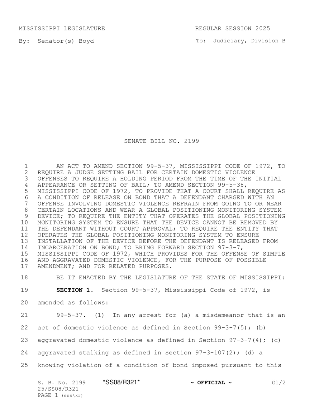 Mississippi legislature addresses domestic violence sentencing and reporting requirements