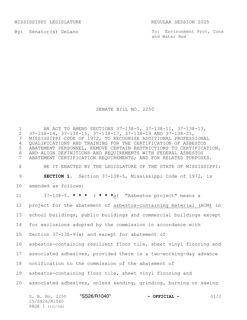New regulations require contractor certification for asbestos project workers in Mississippi