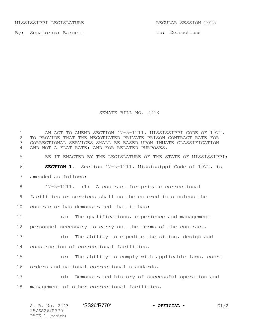 Legislature mandates 10 percent savings for private inmate contracts in Mississippi