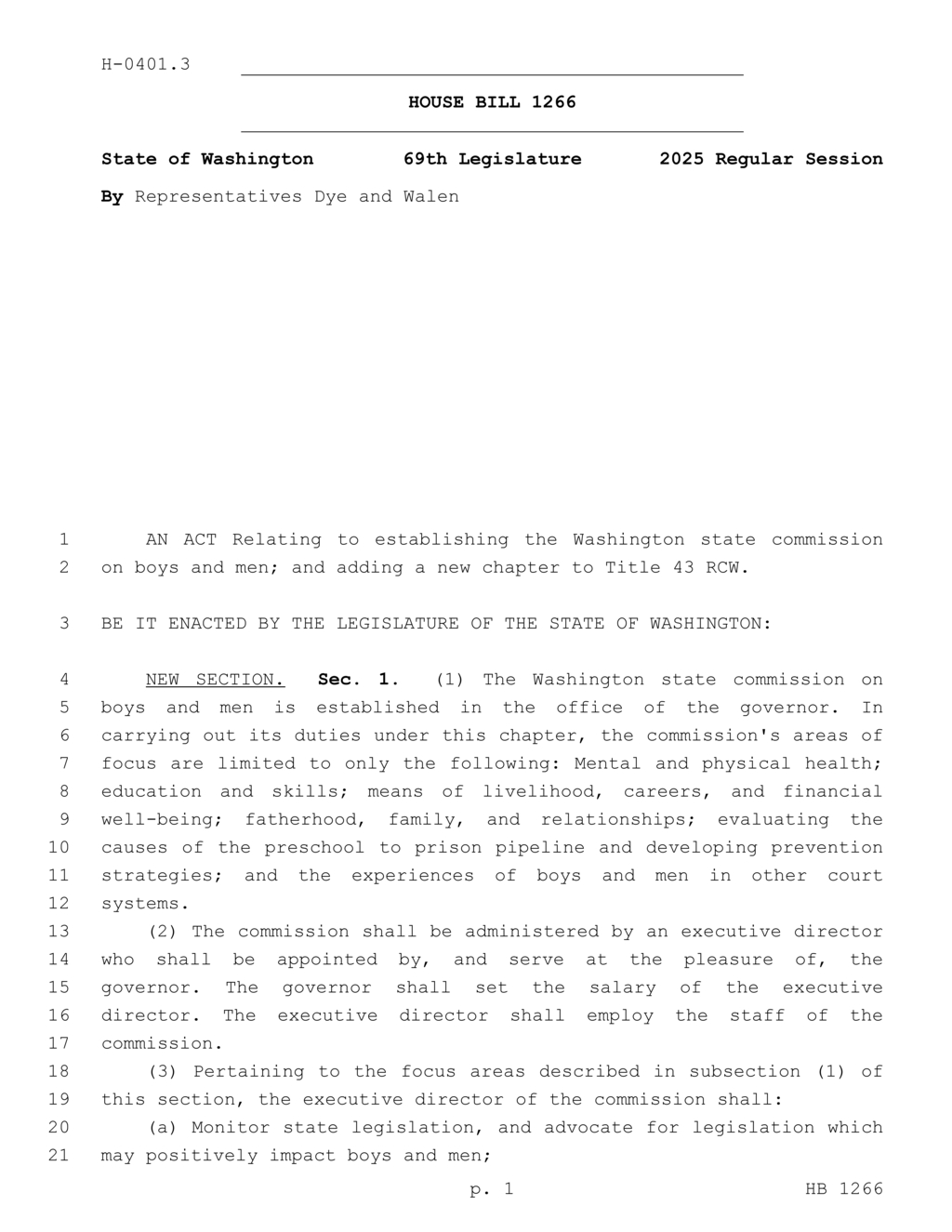 Washington governor establishes new commission to address boys and men's issues
