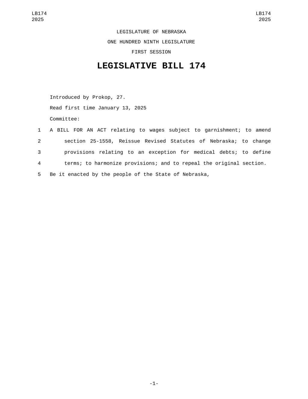 Nebraska amends garnishment laws to limit medical debt collection from disposable earnings
