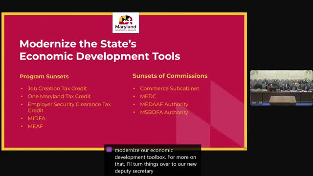 Maryland Commerce proposes sunsetting incentives, consolidating authorities to focus development tools