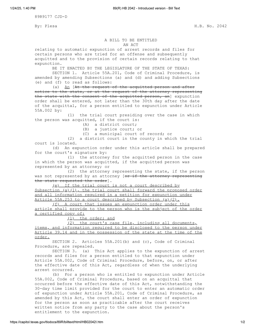Texas Legislature introduces automatic expunction for individuals acquitted of charges