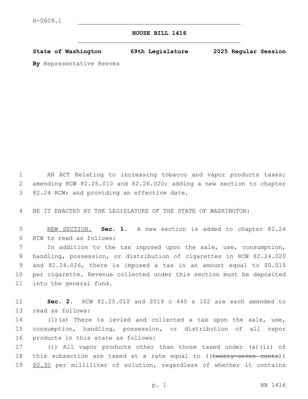 Washington State imposes new tax structure on tobacco products effective October 2025