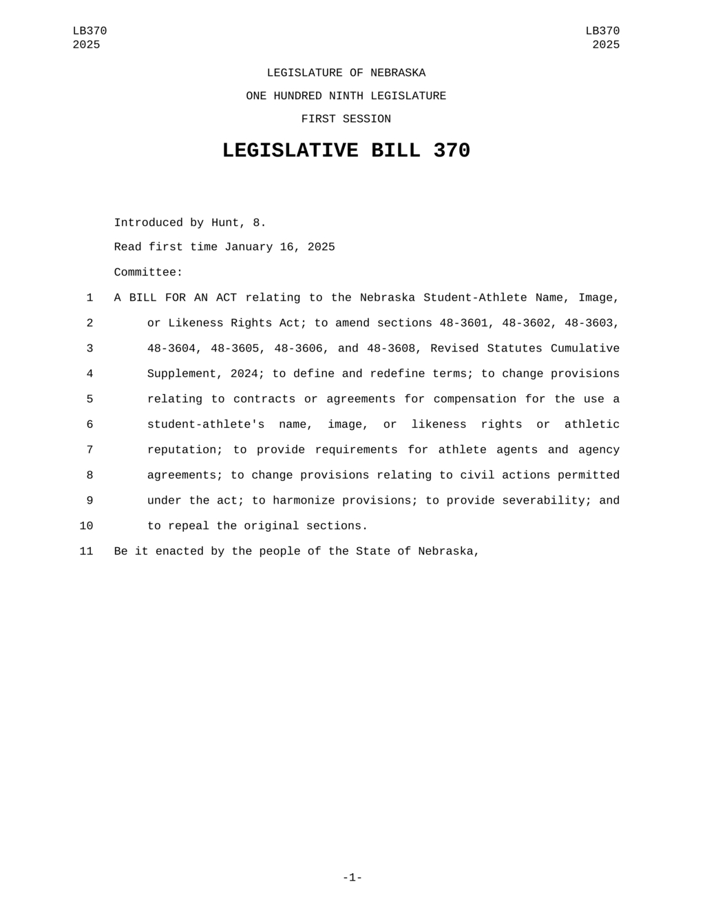 Nebraska enacts student-athlete rights law protecting name and image use for financial aid