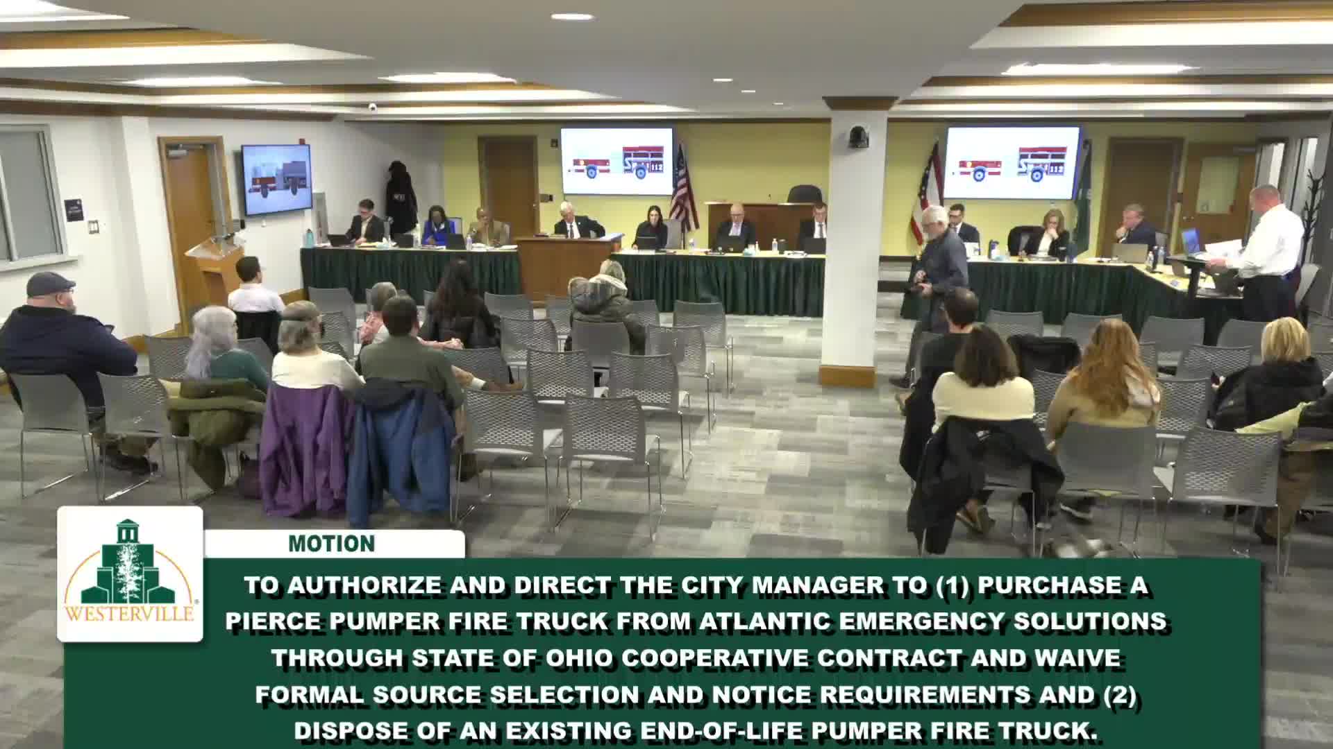 Westerville council authorizes purchase of Pierce pumper to replace Engine 112; delivery estimated ~3 years