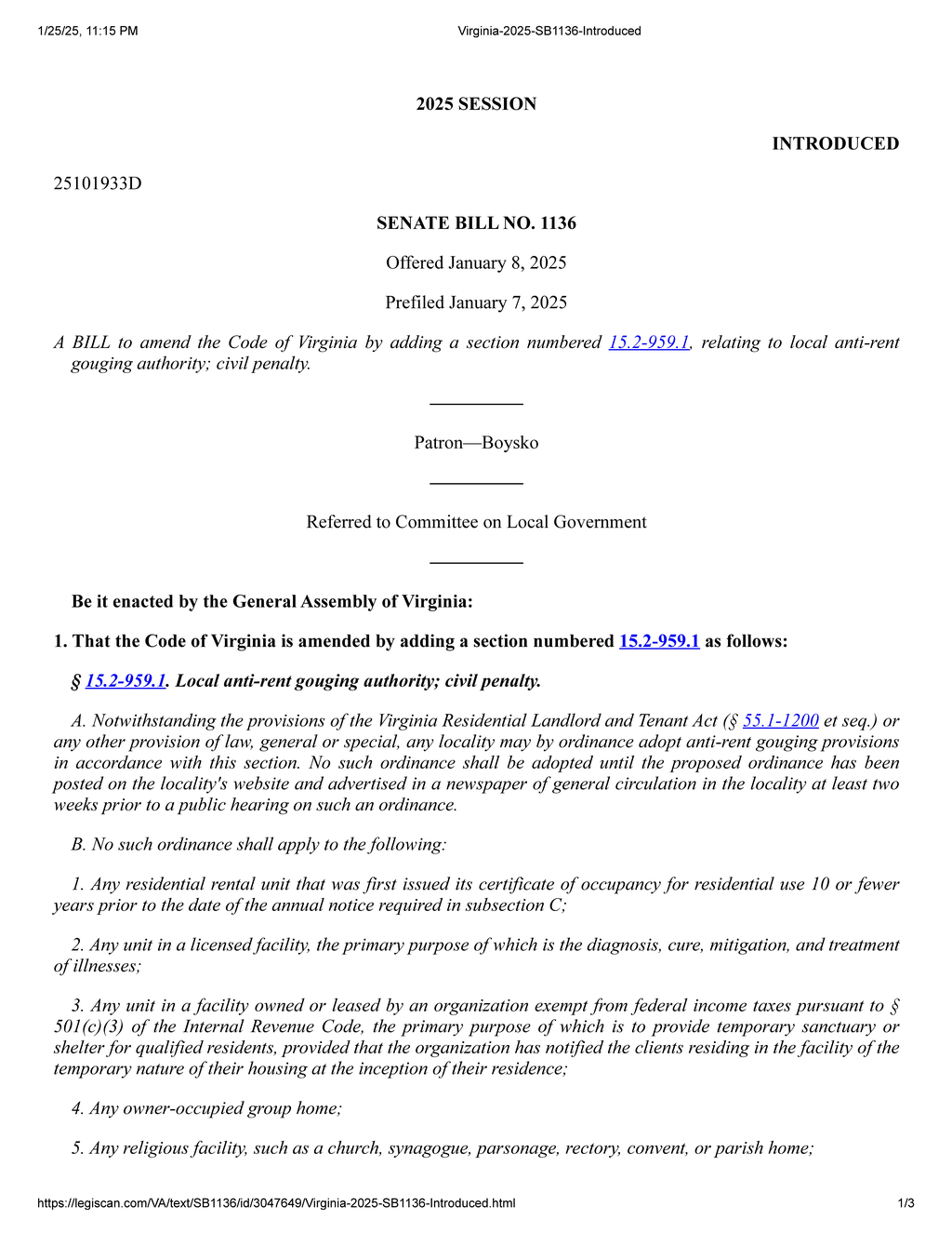 Virginia establishes anti-rent gouging ordinance to limit rental increases to three percent