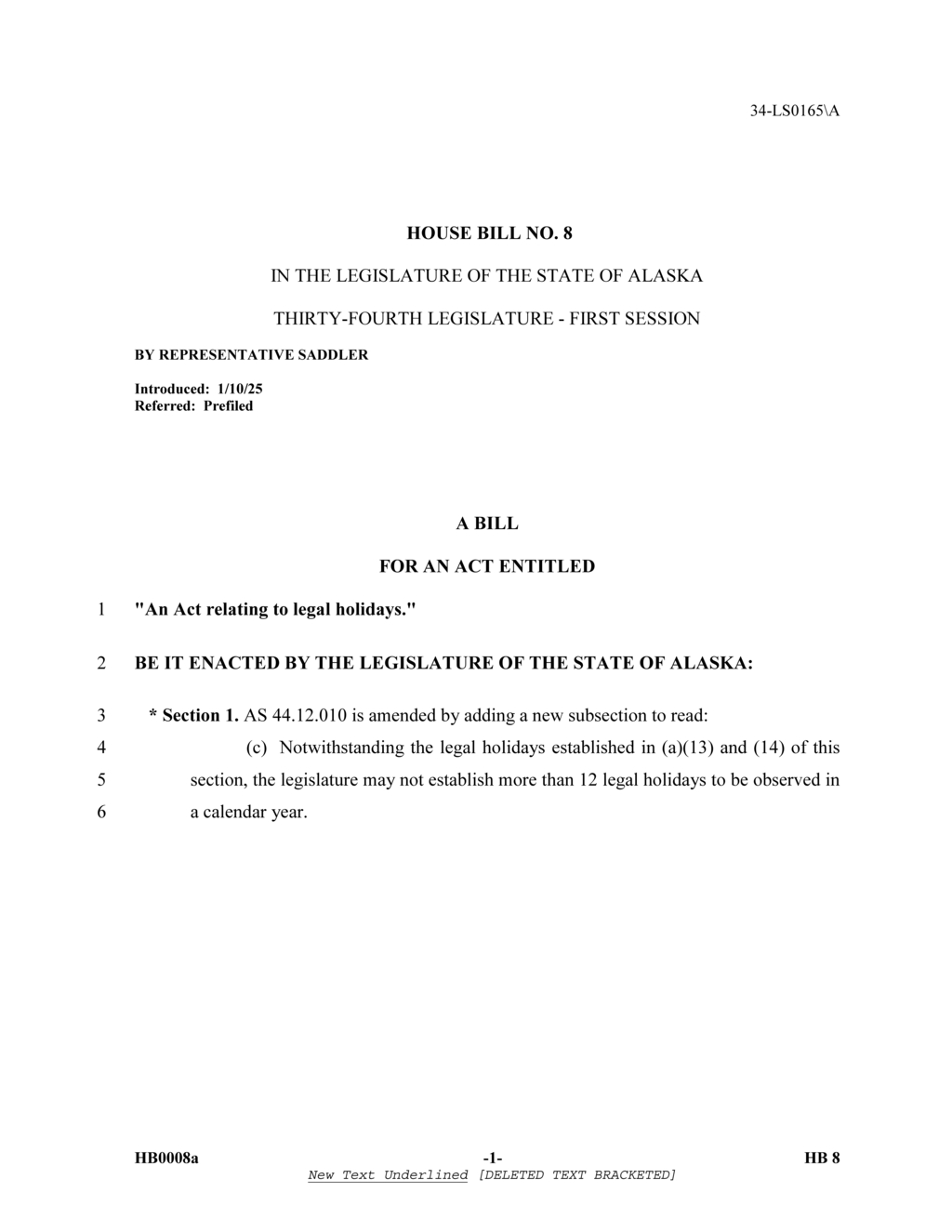 Alaska legislature proposes limit on legal holidays to 12 per calendar year