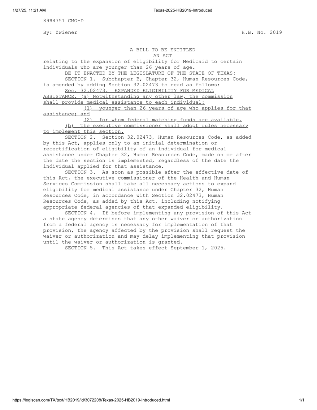 Texas legislature approves Medicaid eligibility expansion for individuals under 26 years old