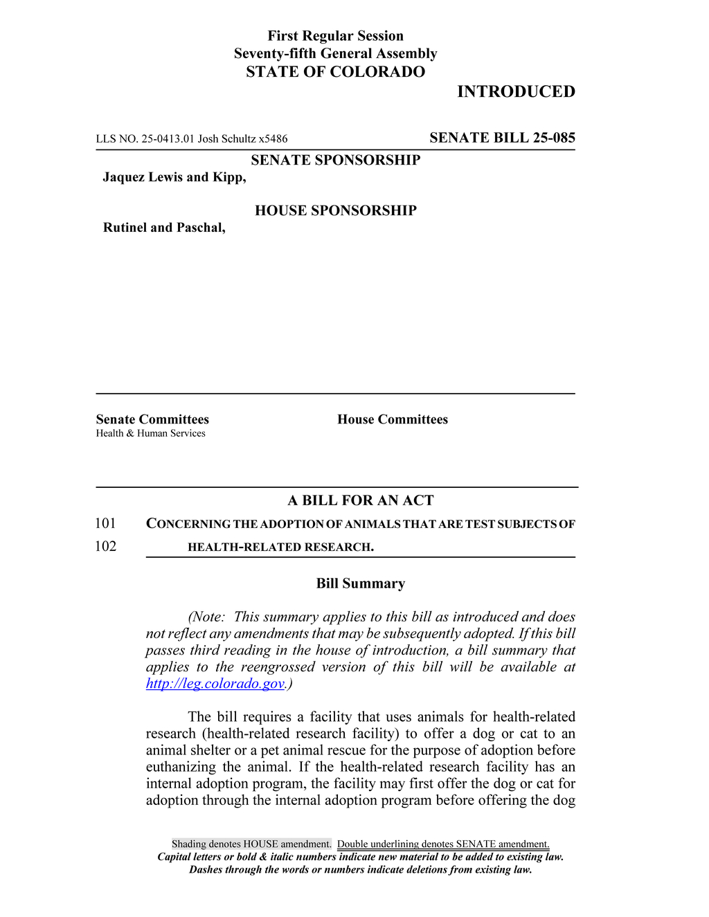 Colorado mandates annual reporting on animals in health-related research facilities