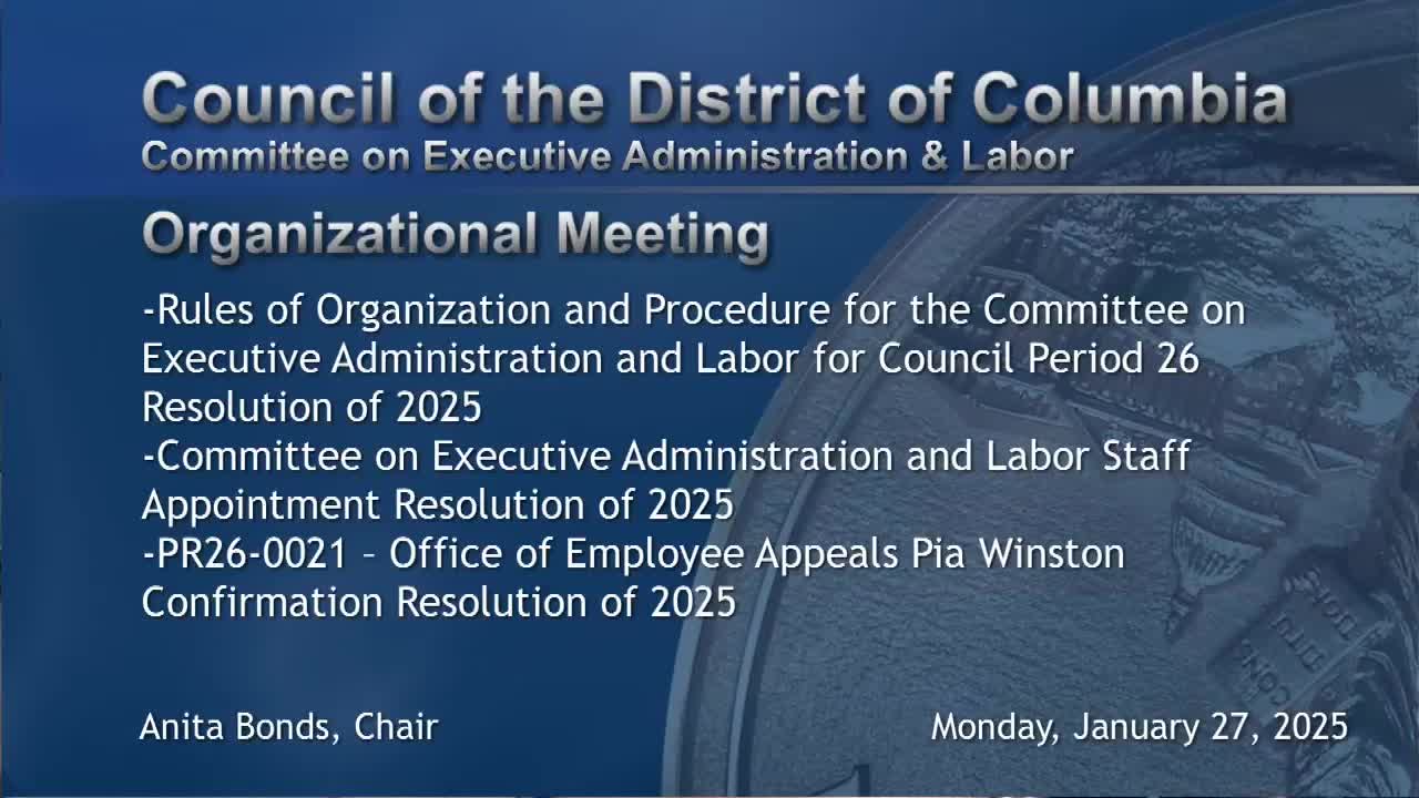 Committee on Executive Administration and Labor adopts rules, approves staff appointments and forwards OEA nomination