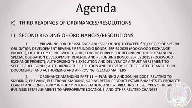 Votes at a glance: Norwood council approves bond refunding, zoning changes, wastewater agreement and food-truck review resolution