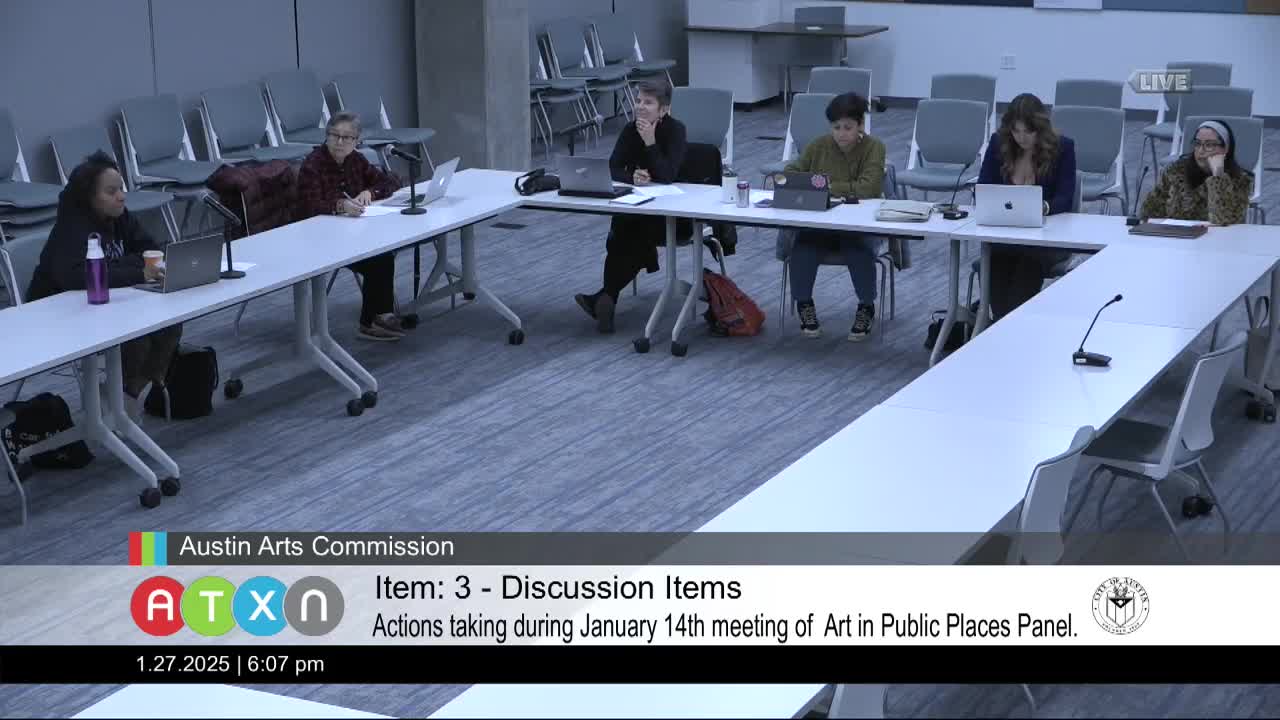 Art in Public Places panel approved several final designs; AIPP liaison briefs Arts Commission