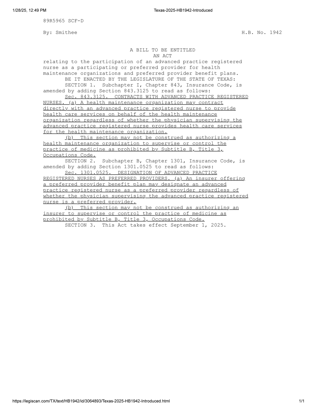 Texas bill allows advanced practice nurses as providers for health maintenance organizations