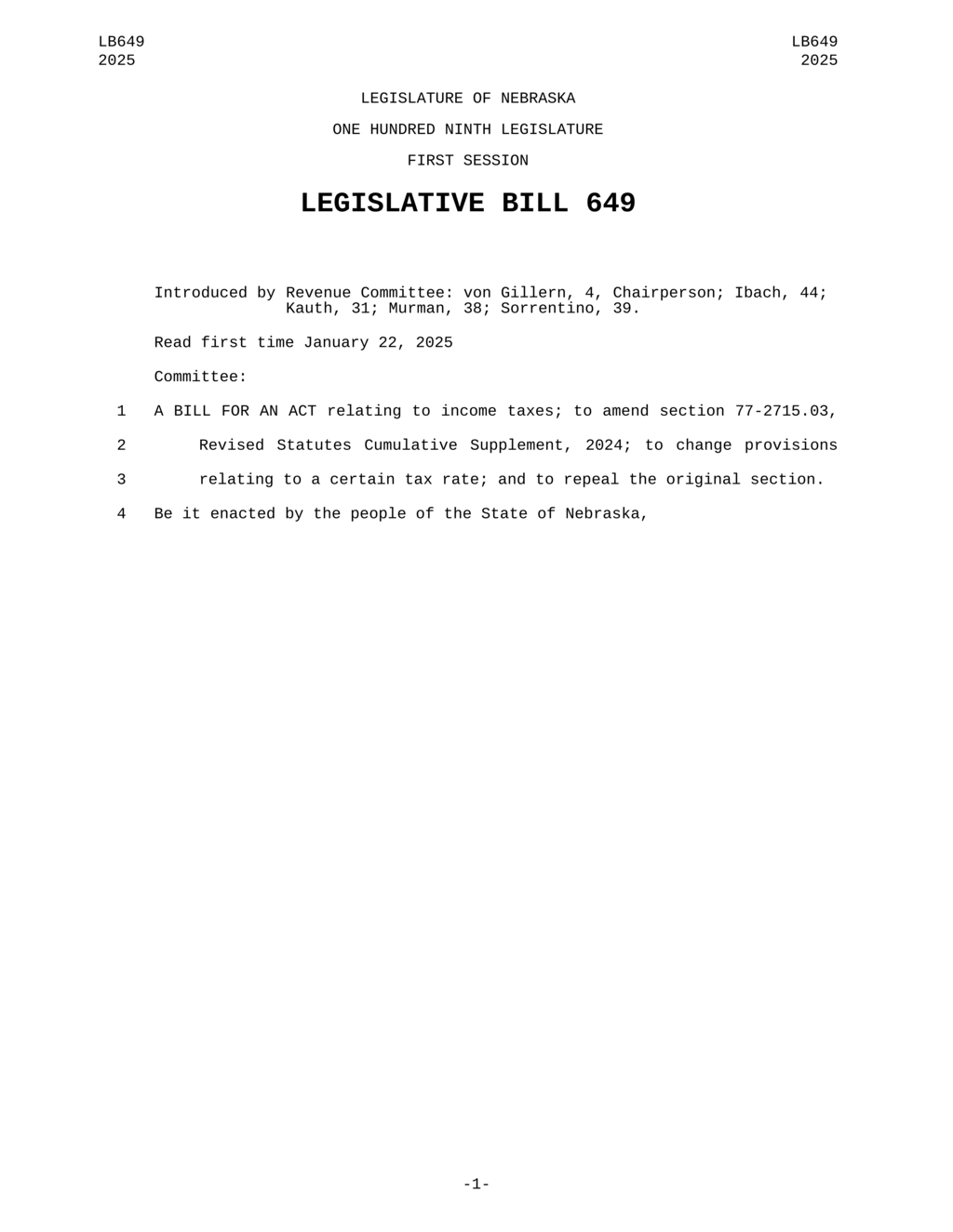 Nebraska sets new individual income tax brackets and rates effective January 2024