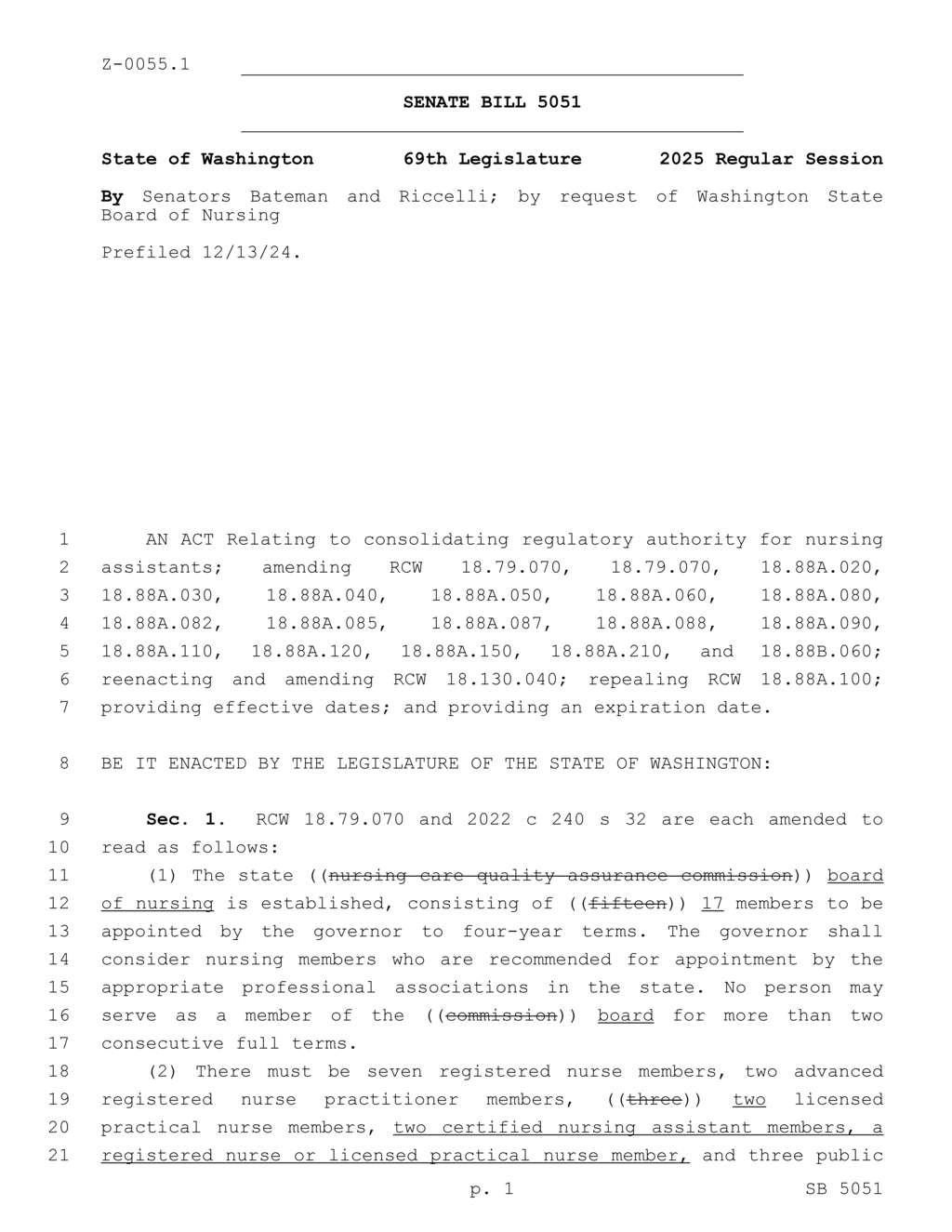 Washington Board establishes new nursing assistant education and certification requirements