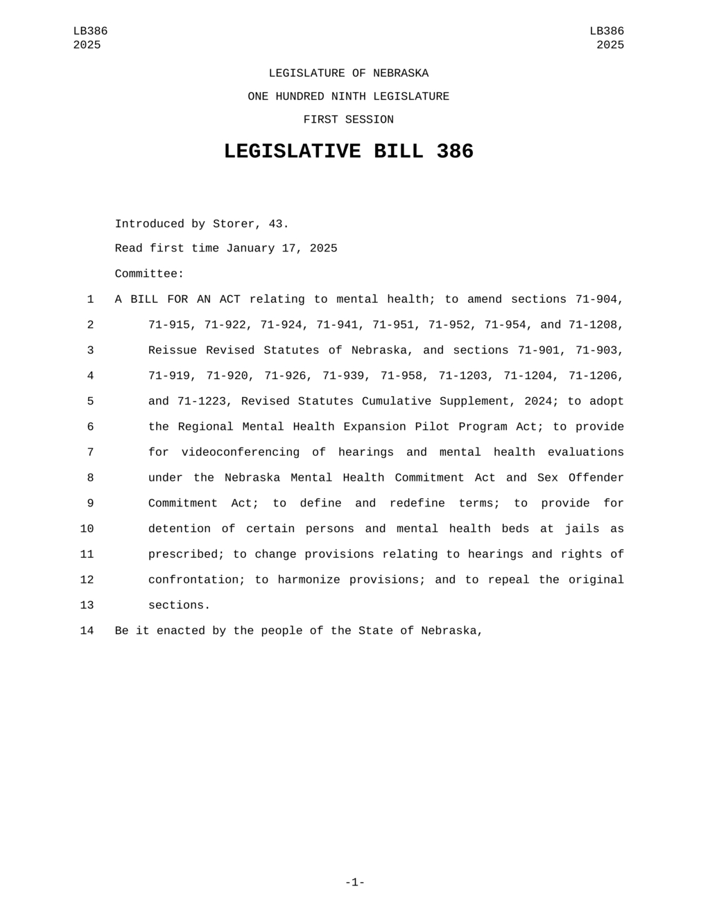 Nebraska amends mental health commitment laws enhancing rights for individuals at hearings