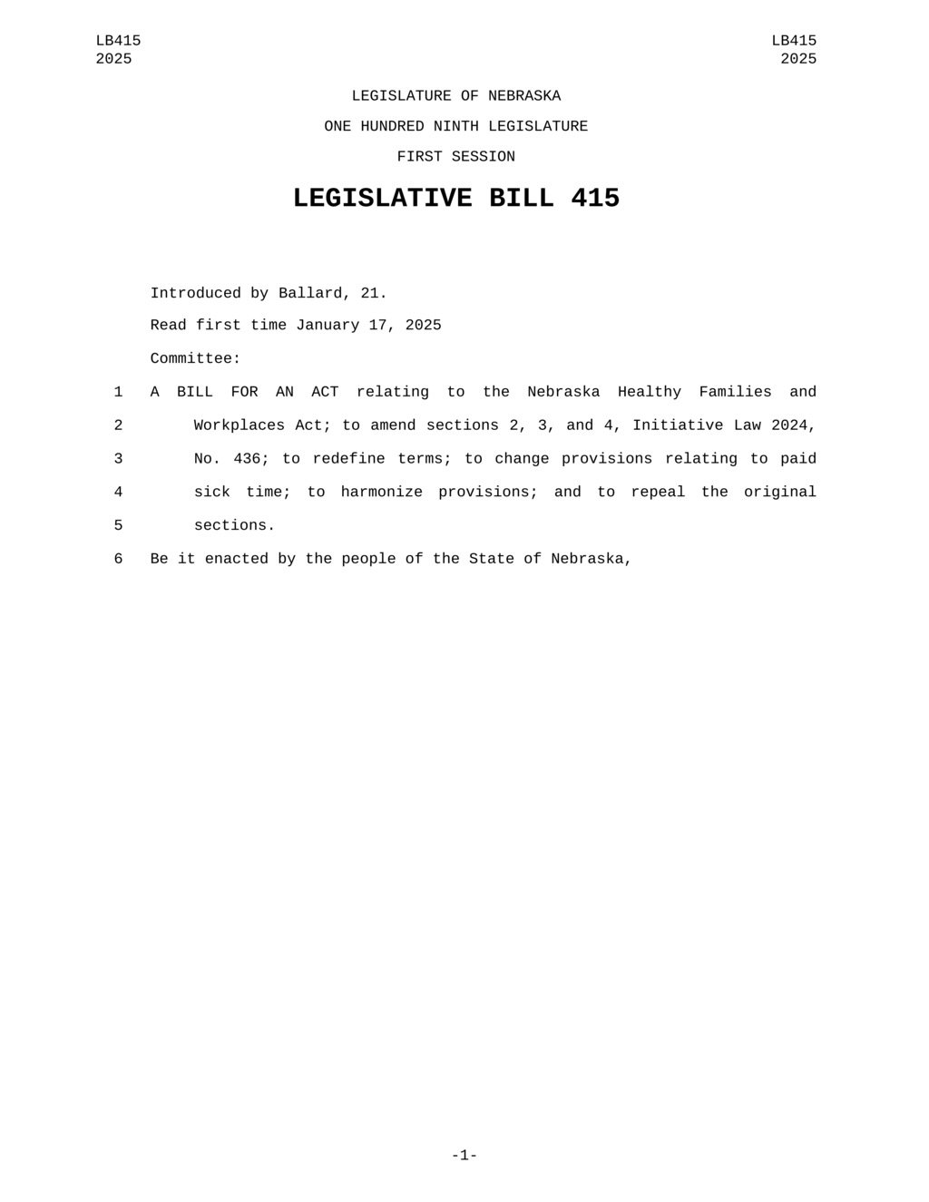 Nebraska amends paid sick time law to benefit small business employees