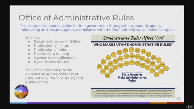 Director says Utah rulemaking is delegated legislative power; office reviews about 1,000 rule actions a year