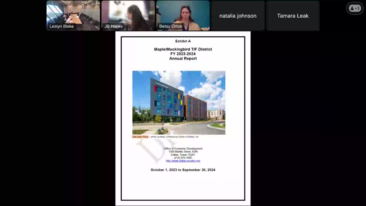 Maple Mockingbird TIF board reviews annual report, confirms Oak Lawn Place payout and considers boundary expansion