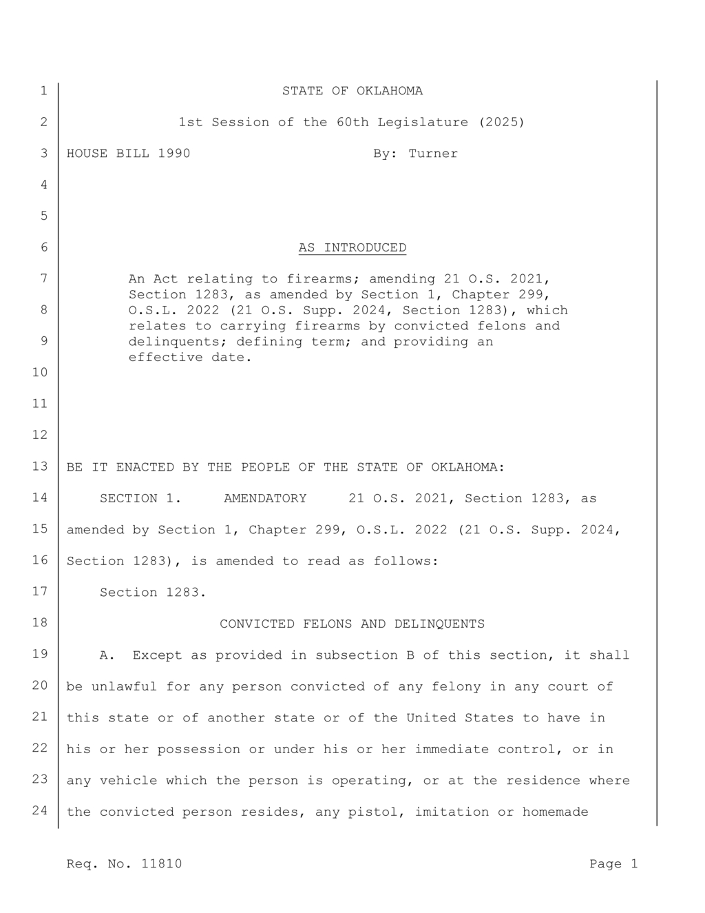 Oklahoma law targets possession of firearms by juveniles and undocumented aliens