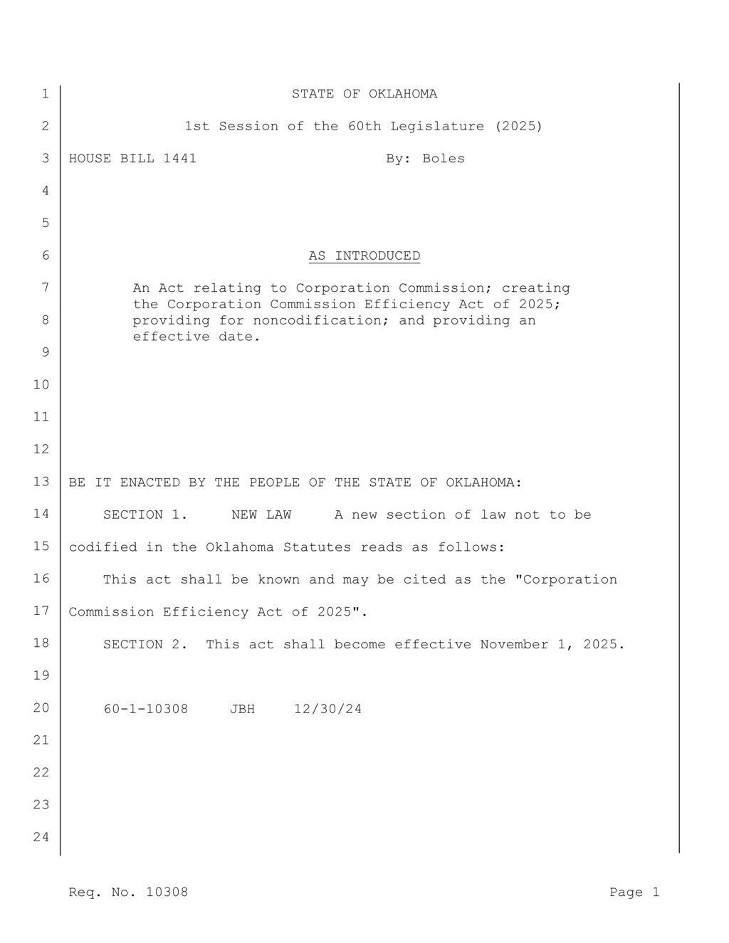 Oklahoma Legislature introduces Corporation Commission Efficiency Act for 2025