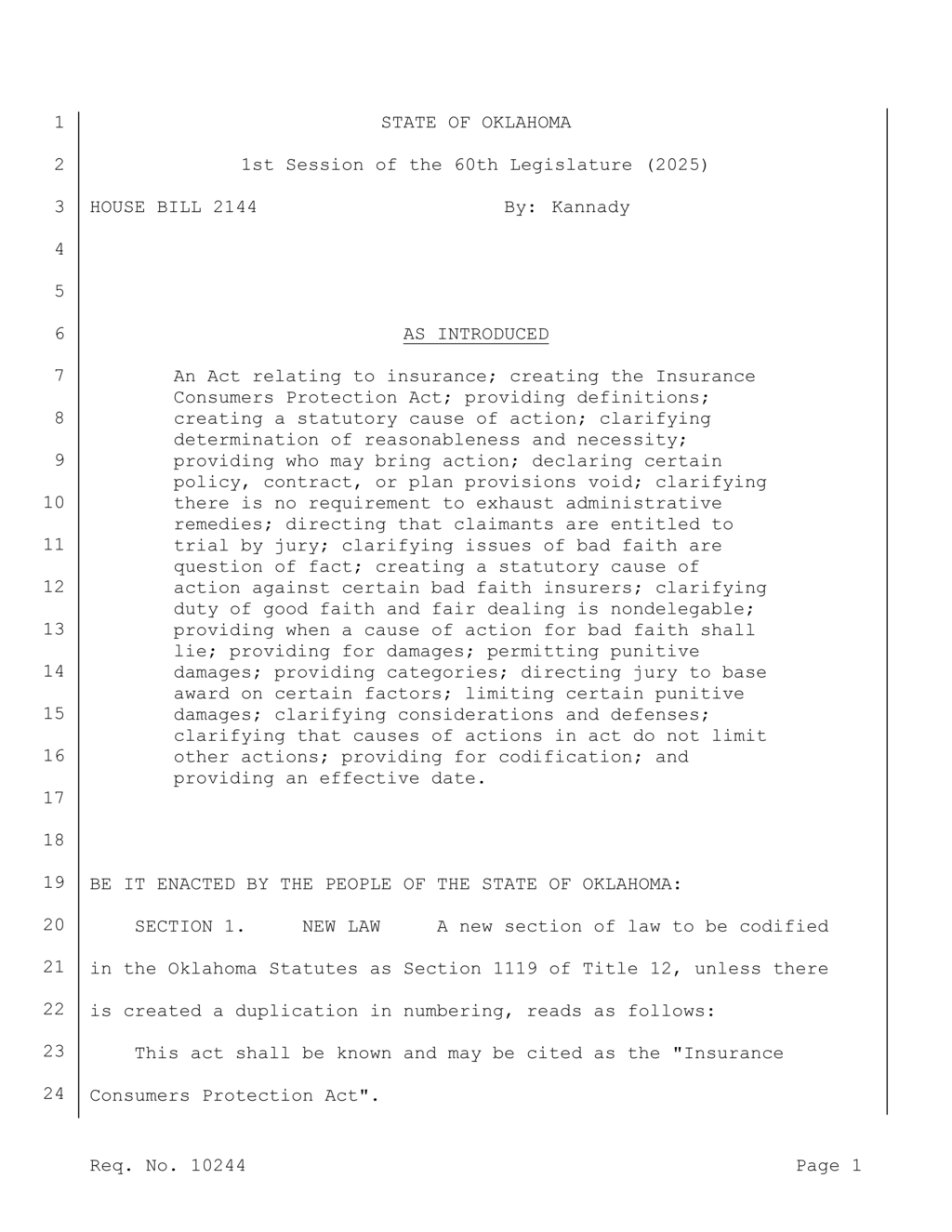 Oklahoma enacts new law allowing lawsuits for insurance bad faith actions