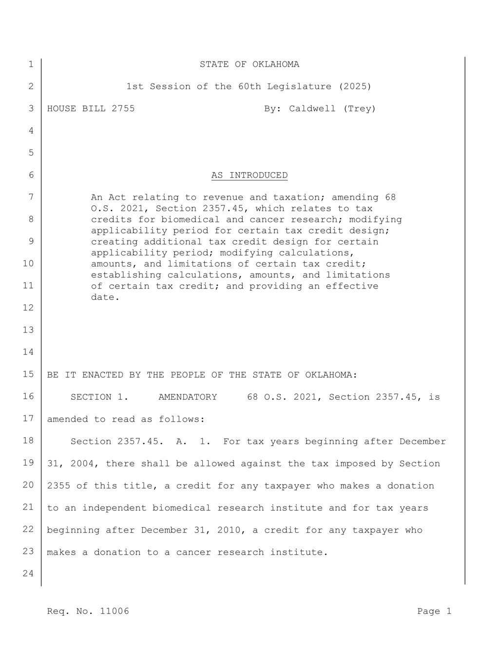 Oklahoma sets new limits on tax credits for cancer and biomedical research donations
