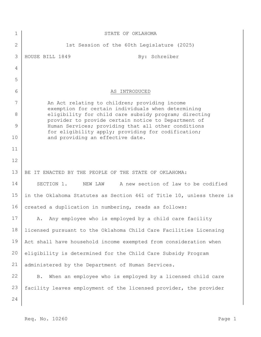 Oklahoma enacts new Child Care Subsidy Program eligibility rules effective November 2025