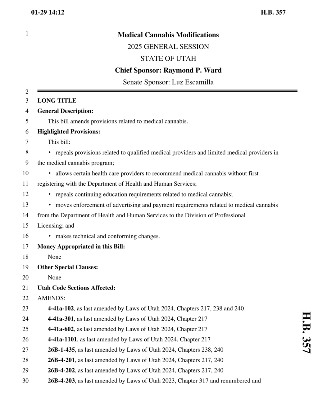 Utah establishes regulations for medical cannabis cardholders and treatment protocols