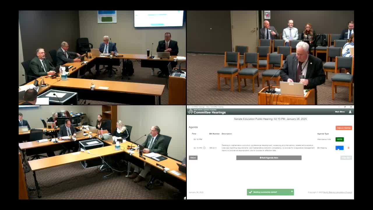 Senate education committee hears bill to set new math standards, training and screening; committee delays action