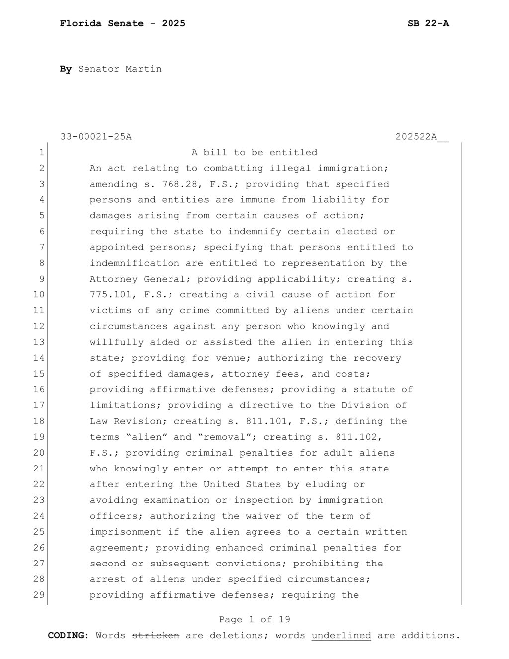 Florida Senate passes stringent sentencing guidelines for immigration-related offenses